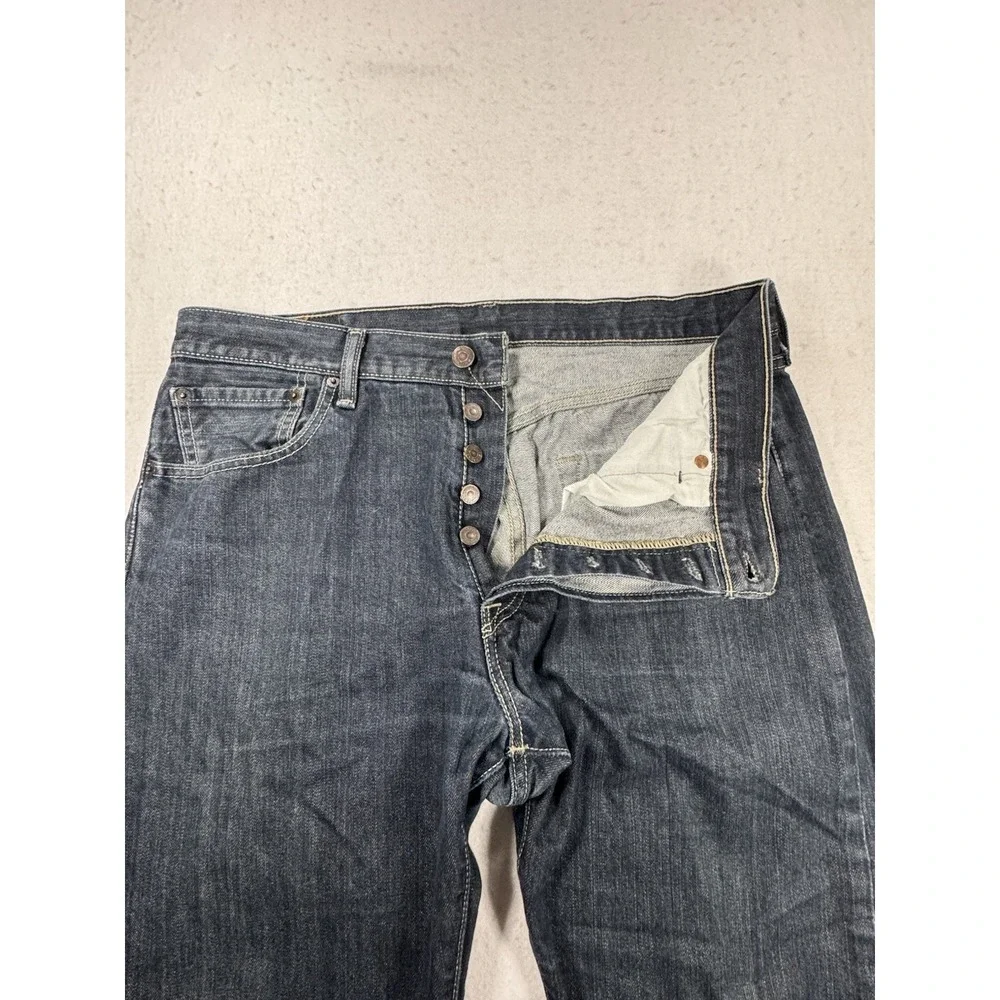 Levis 501 Jeans Men 34x32 Button Fly Dark Wash‎ Blue Denim Straight Original Fit